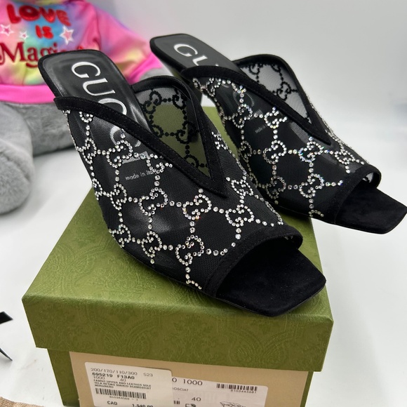 Women’s crystal embellished GG slides size 40 made in Italy - Picture 1 of 10